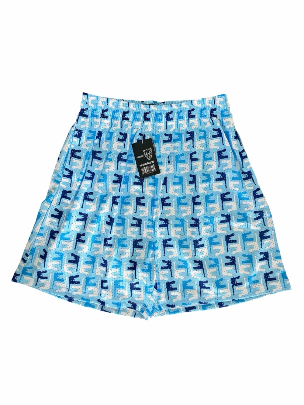 Designer PRIVATA Men's Mesh Shorts White/Light Blue/Navy Blue- NWT